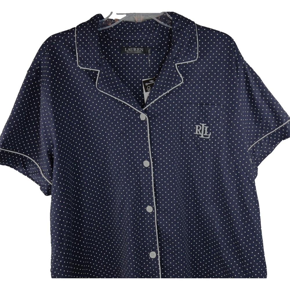 Lauren Ralph Lauren Women's Plus Size 2XL Pajama Shorts Set Navy Polka Dots NWT - Picture 9 of 16